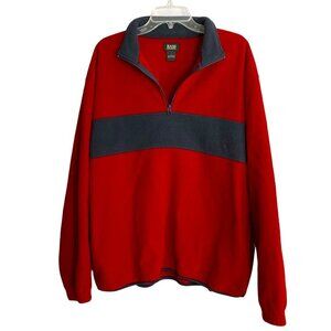 G.H. Bass Sweatshirt Mens L Fleece Pullover 1/4 Zip Red Blue Stripe Outdoor Hike